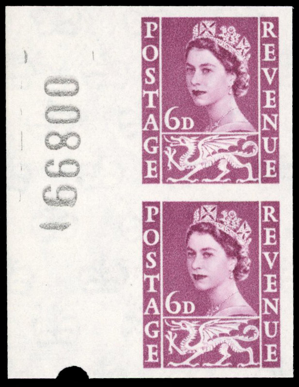 Great Britain 1962 6d Deep Claret, Vertical Pair, BPMA Imprimatur, SG W3