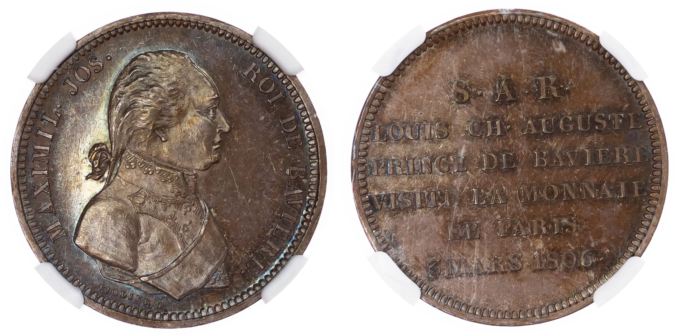 France & German States, Bayern (Bavaria, Kingdom). Maximilian I Joseph Æ Trial (ESSAI) Module 2 Francs. 1806. 