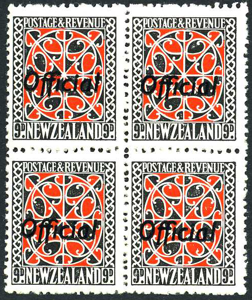 Officials. 1943 9d scarlet and black with...