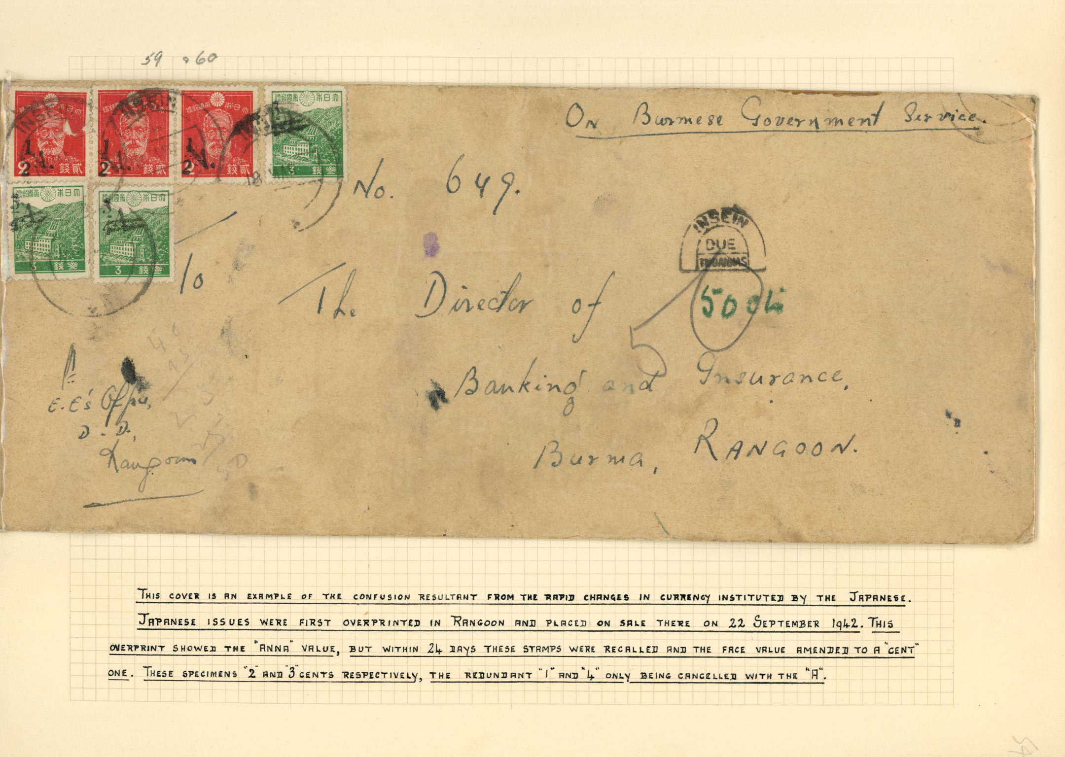 1942 Official cover to Rangoon franked by 2ct...