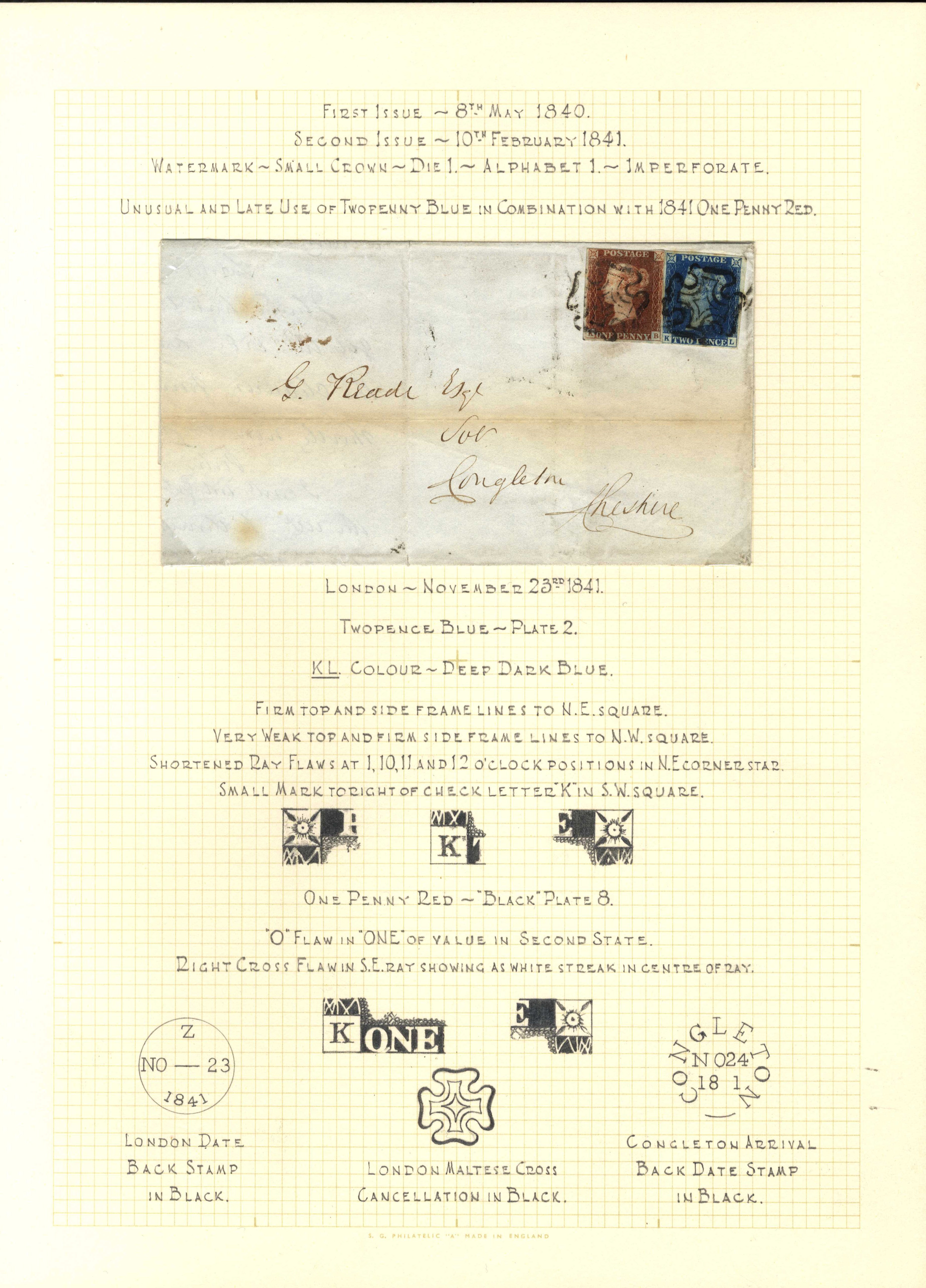 GB 1840 2d blue with 1d red on lettersheet