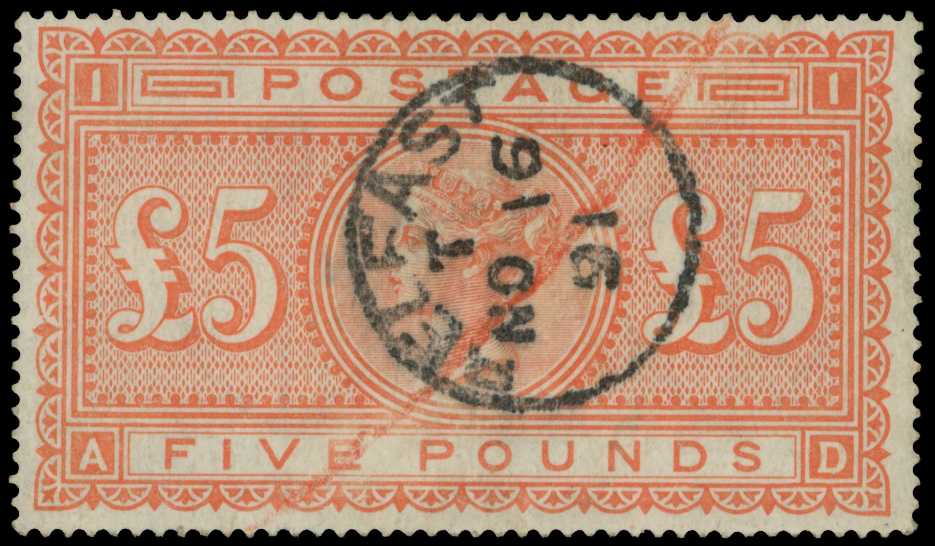 1867-83 Anchor £5 orange, white paper...