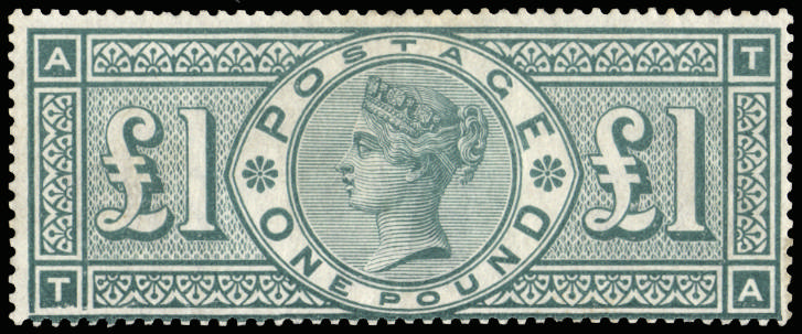 Great Britain 1891 £1 Green. Very fine unused o.g. example lettered TA clearly showing broken frame variety at low…