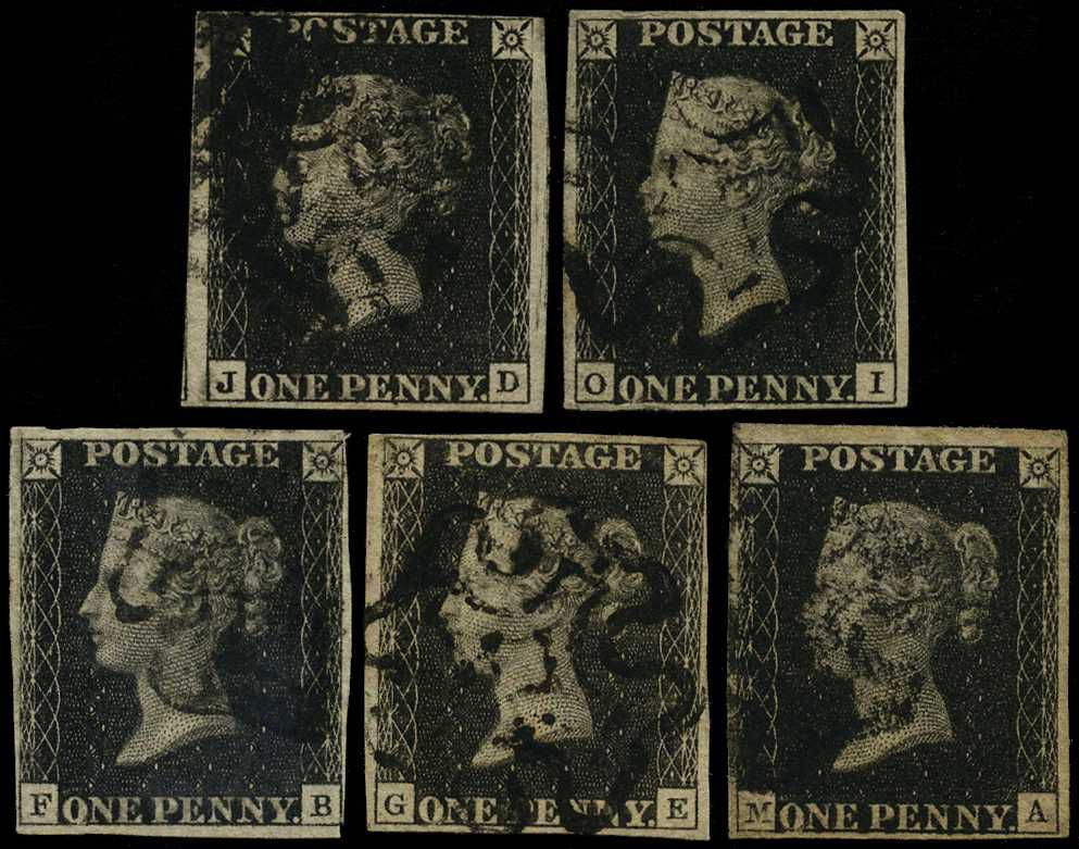 1840 1d black Plate 10, group, up to four...