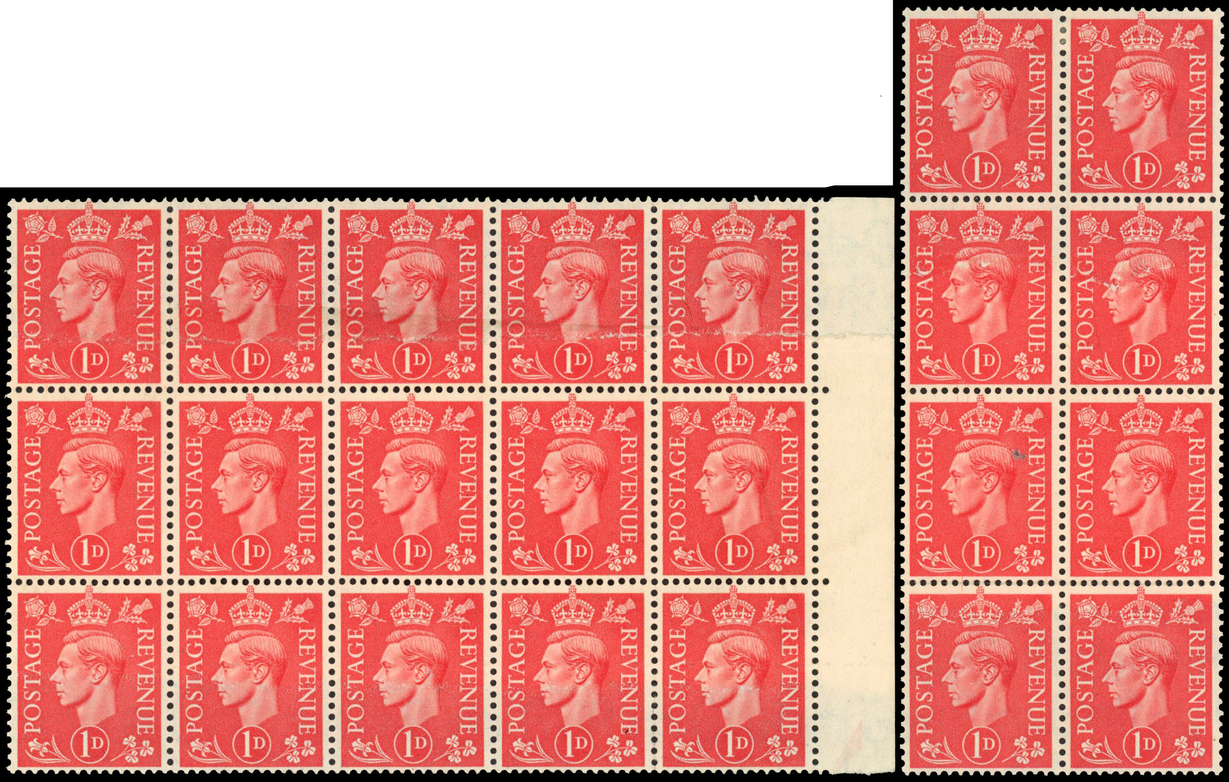 1941 1d Pale scarlet paper-join blocks mint (SG486var)
