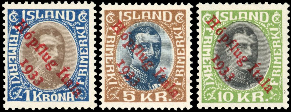 Iceland 1933 Balbo Transatlantic Flight set of three hinged mint