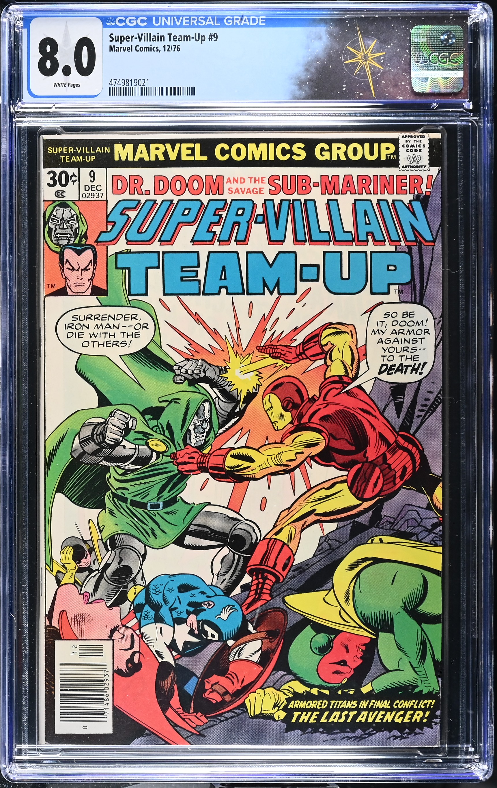 Super-Villain Team-Up #9 CGC 8.0 Dr. Doom & Iron Man Cover by Gil Kane "Pawns of Attuma!" (Marvel Comics, 1976) White Pages