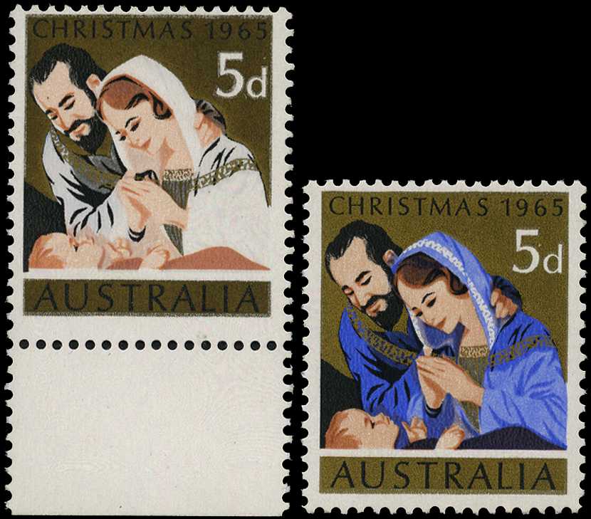 1965 Christmas 5d showing variety BLUE...