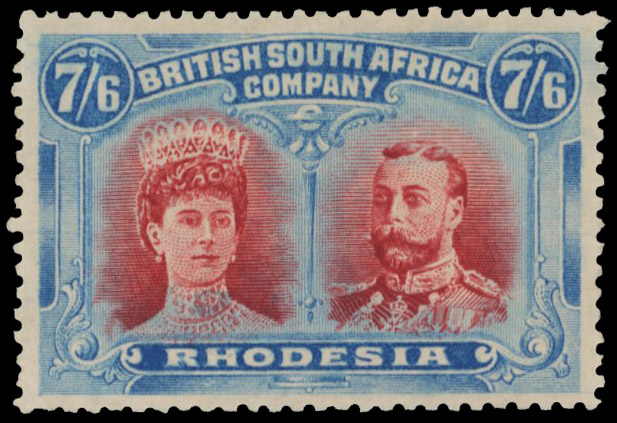 7s6d reddish carmine and deep dull blue RSC D, position 9 mint