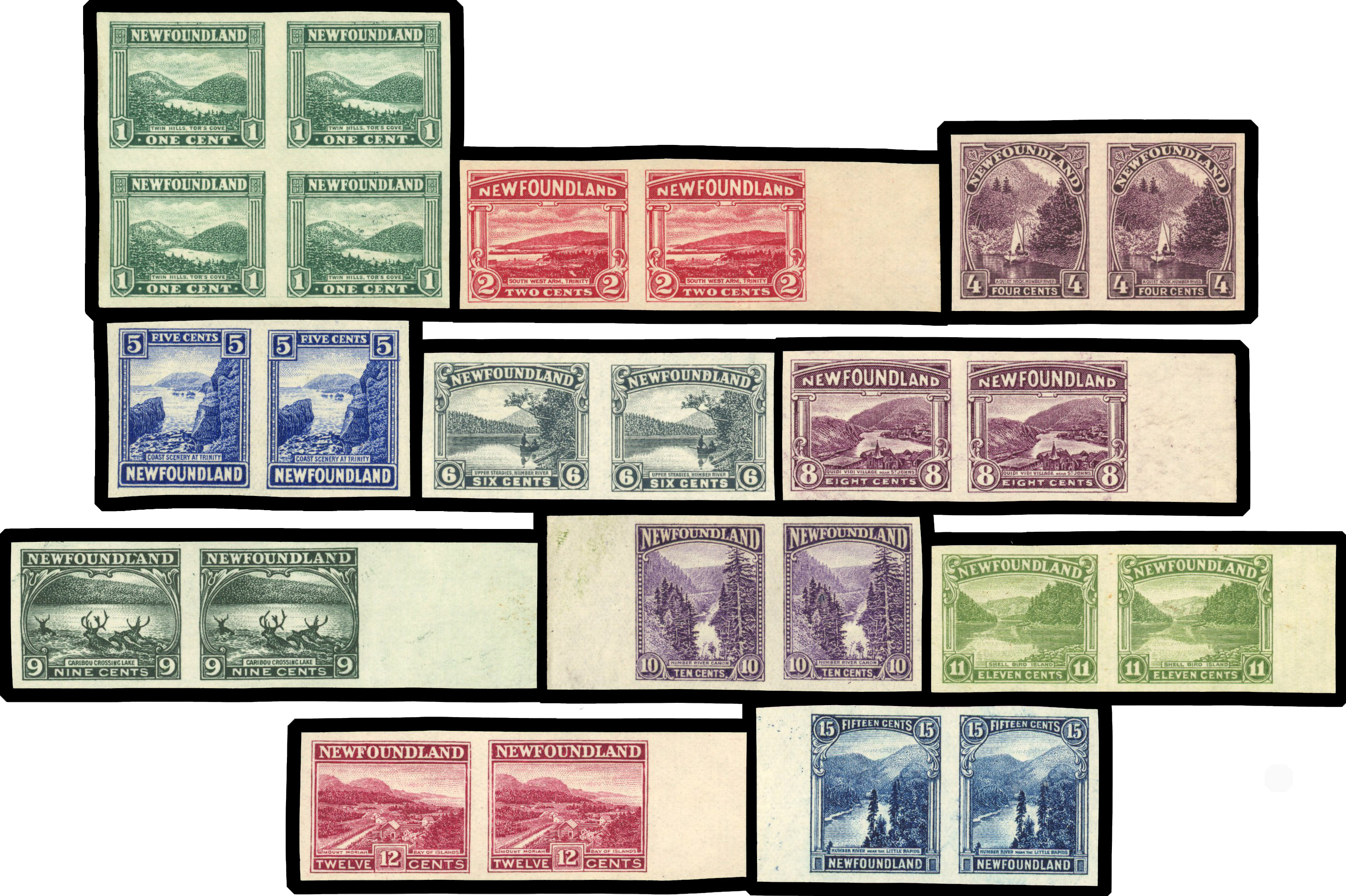 Newfoundland 1923 Pictorial Issue Imperforate Pairs x11 unused cat £2,200+