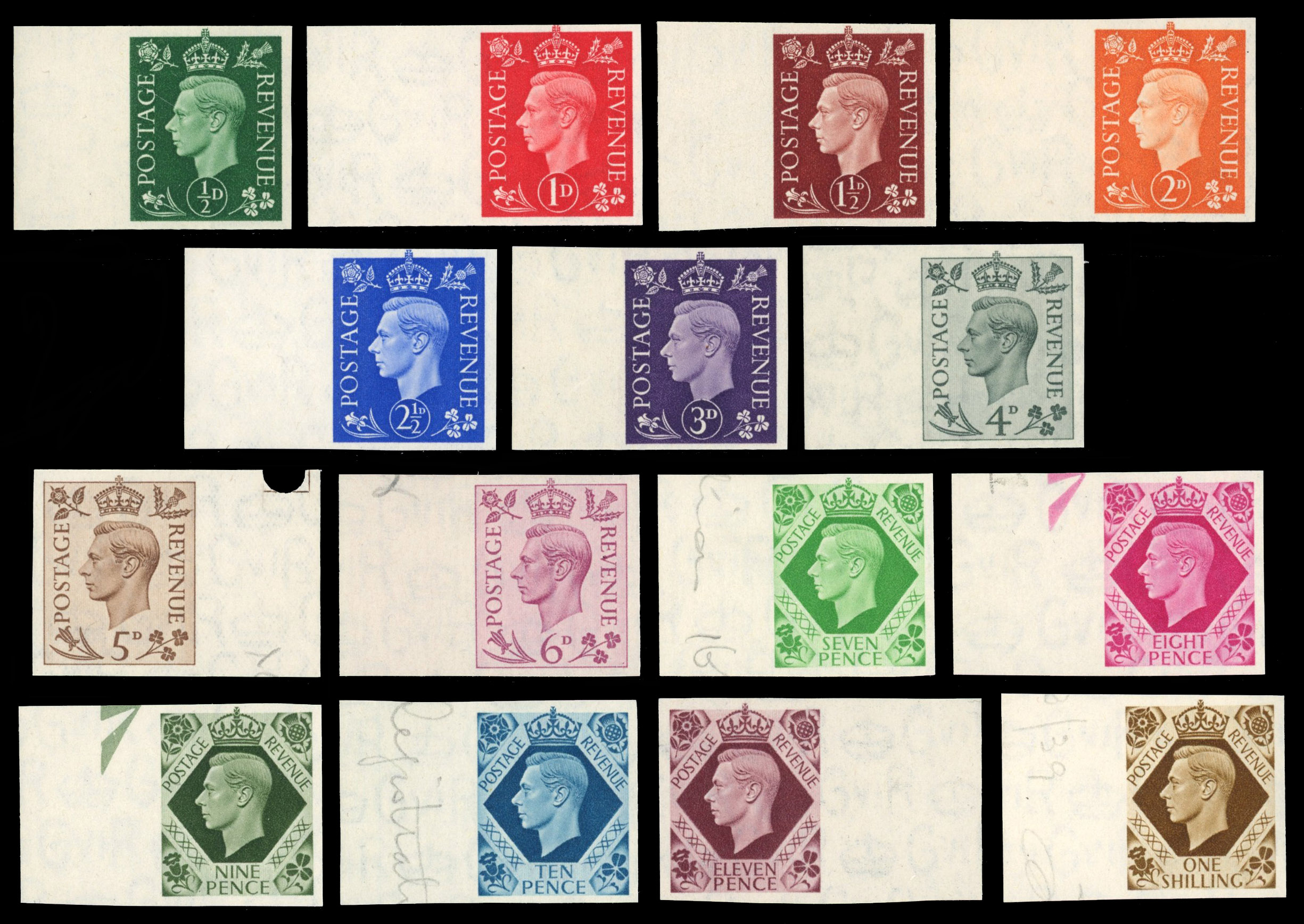 Great Britain 1937 ½d-1s Definitives, Set of Fifteen, BPMA Imprimatur, SG 462/75