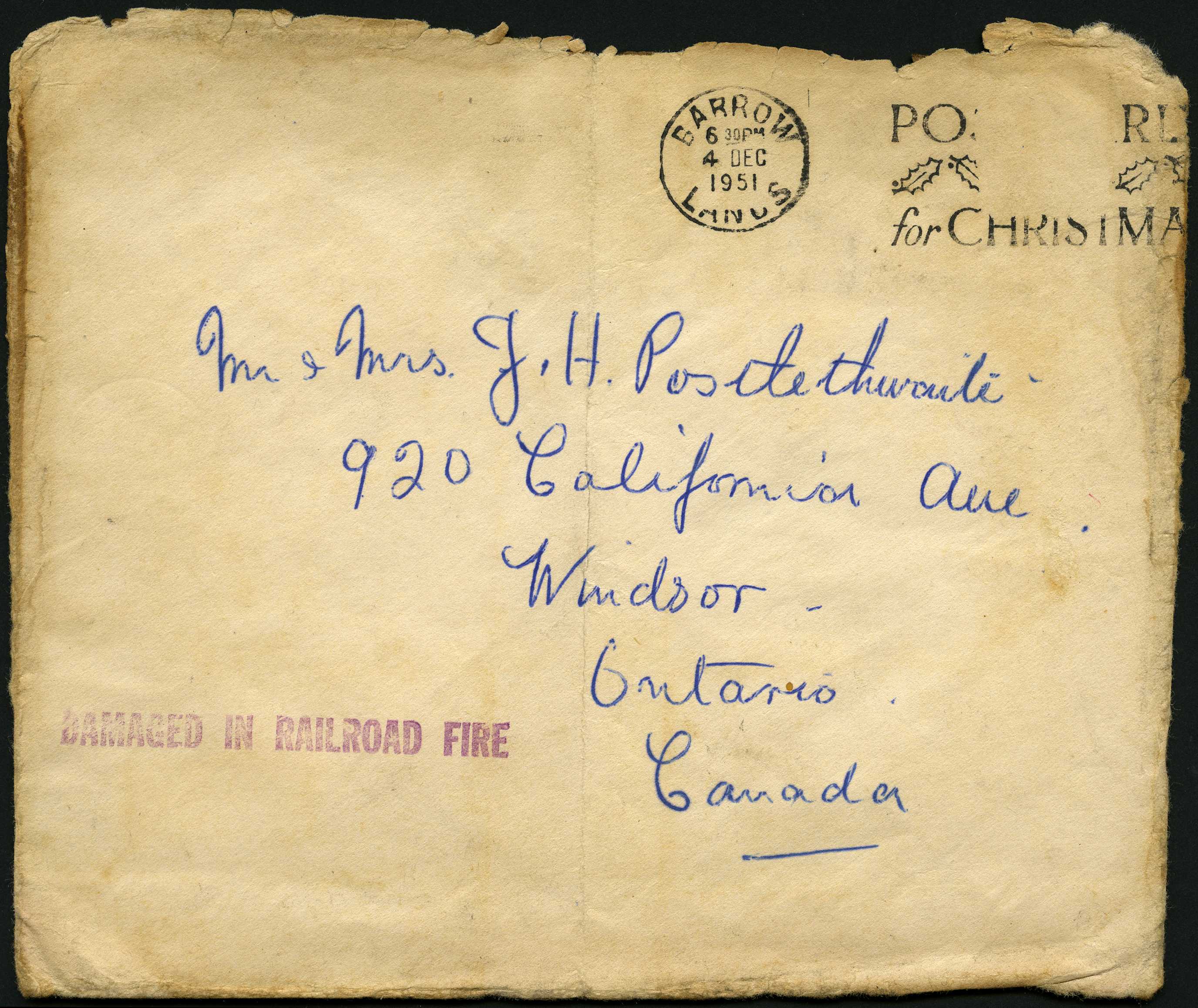 DISASTER MAIL: 1951 (23 Dec) Christmas...