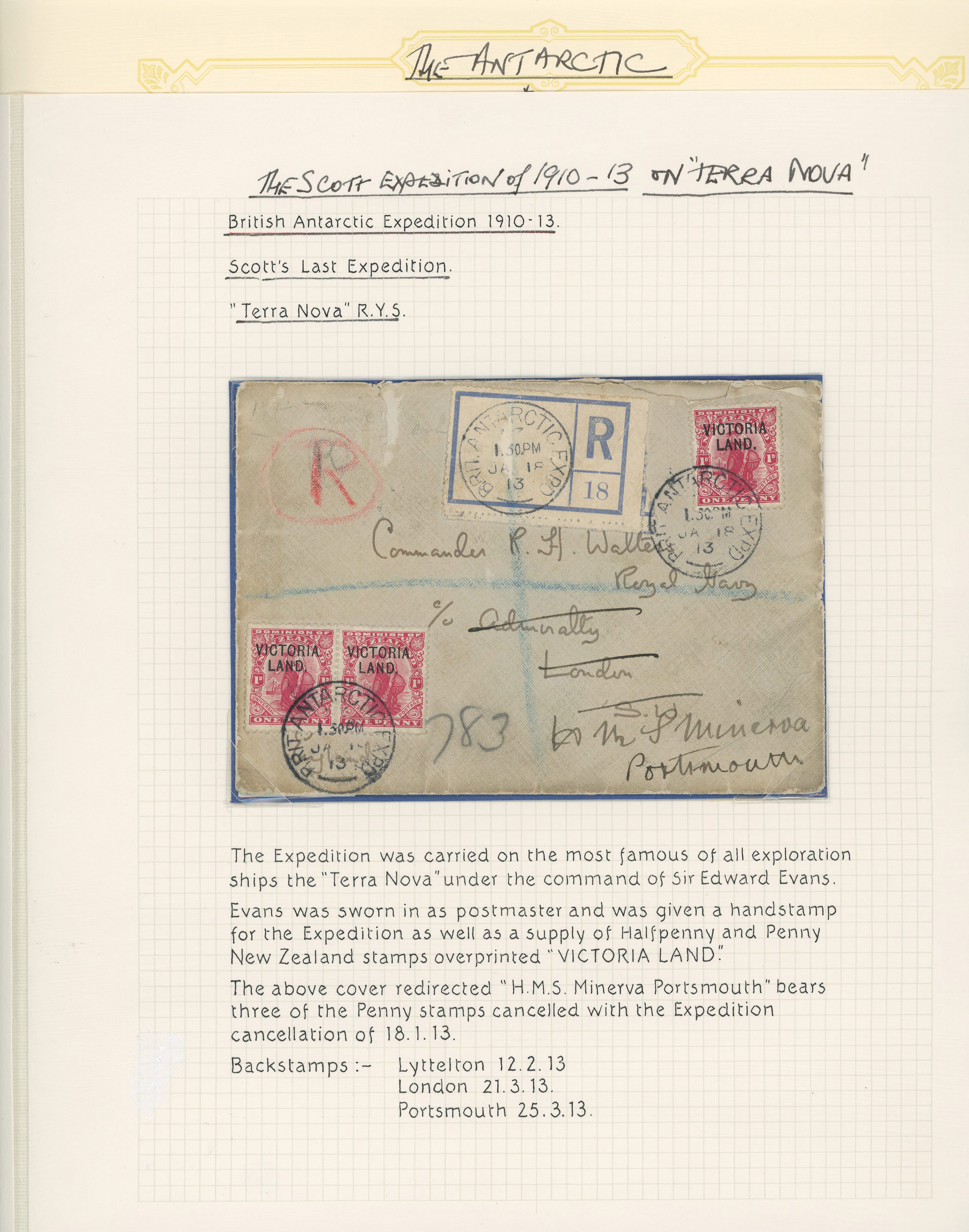 'Terra Nova' Expedition 1913 registered cover from Victoria Land