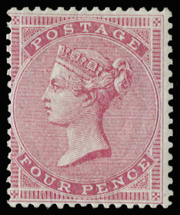 GB SG 66b 1857 4d on thick glazed paper mint