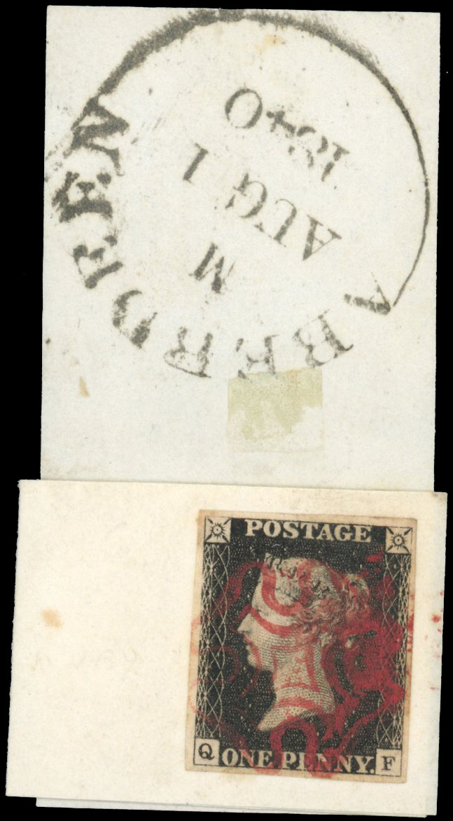 1840 1d Black Pl.2. Ruby MC (QF)