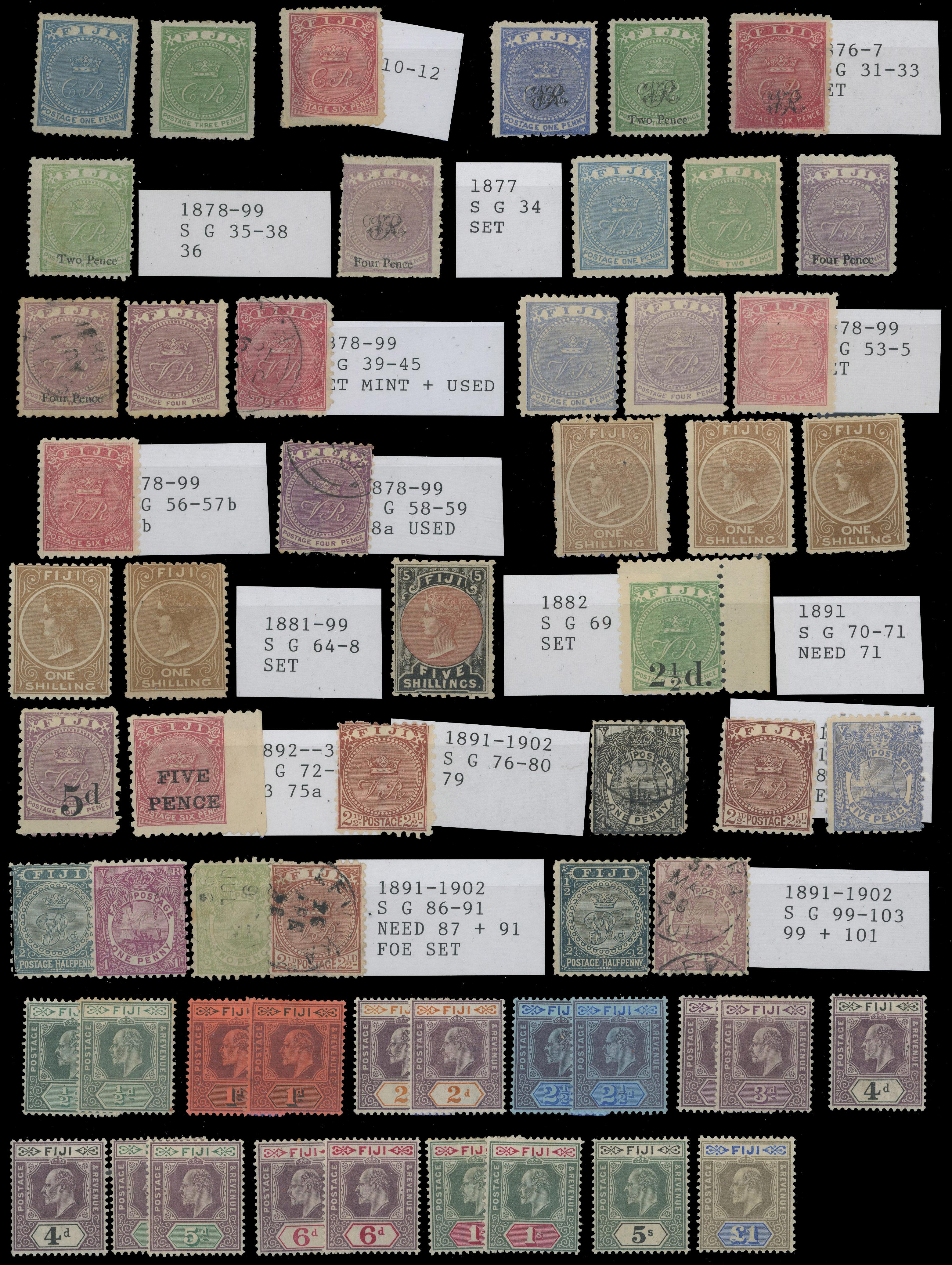 FIJI: 1871 to 1935 mint neatly presented on stockcards, including 1871 to 6d, 1876 to 6d, 1877 4d on 1d mint and used,