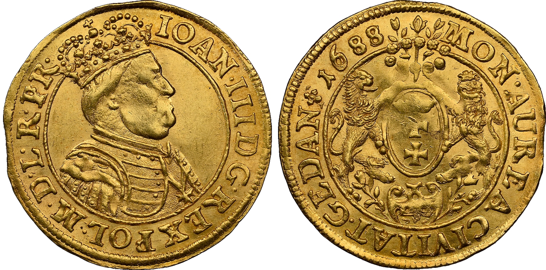 Poland, Danzig, John III Sobieski (1674-1696), gold Ducat, 1688/6, Danzig, 3.49g.