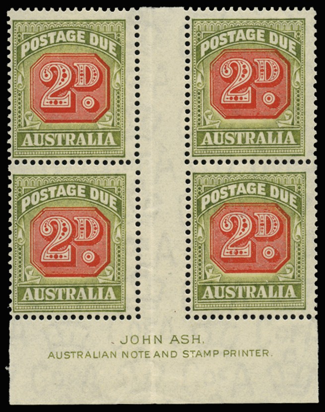 Postage Due. 1946-57 redrawn 2d carmine and green,...