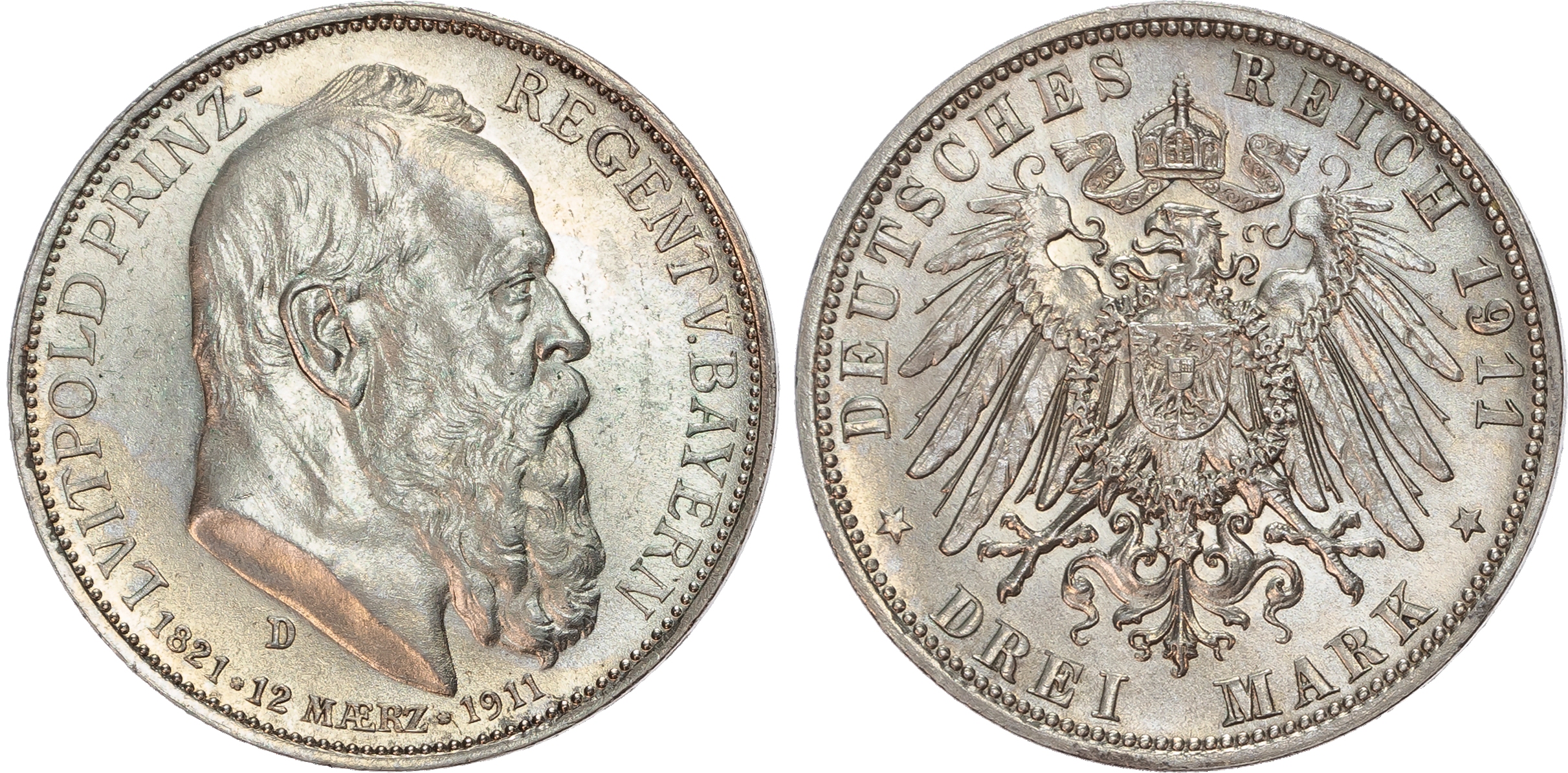 Germany, Bayern, Otto (1866-1913), Luitpold (1886-1912) and Ludwig III (1913-1918), silver 3 Marks (4).