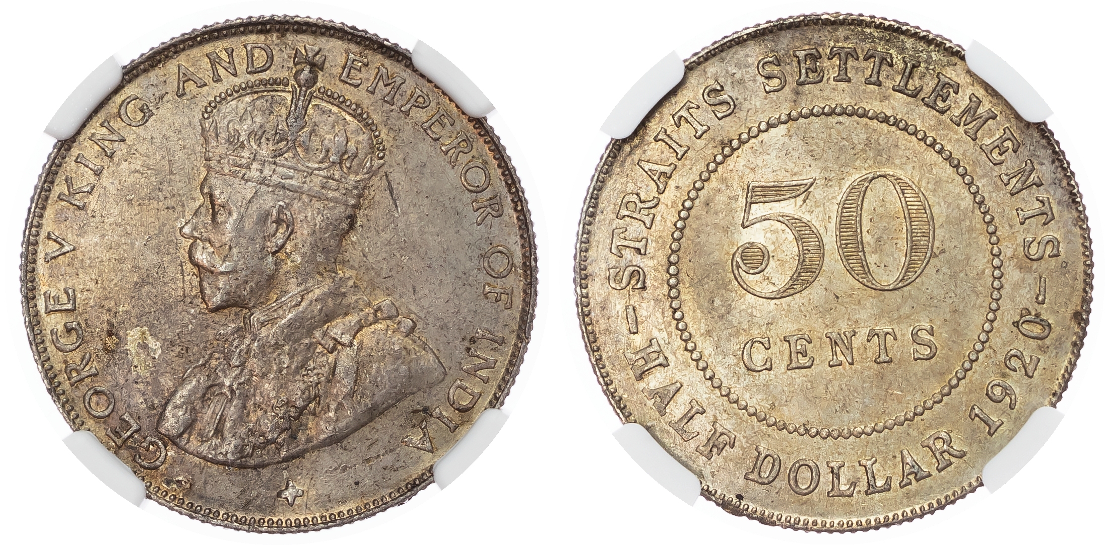 Straits Settlements, British Colonial. George V AR 50 Cents. 1920. 