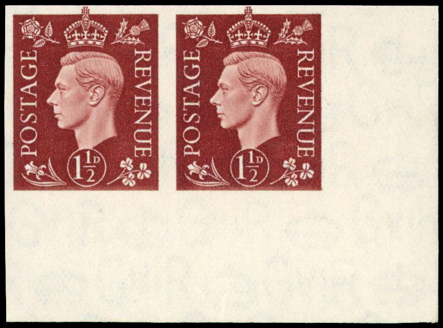 1937 1½d Red-brown imprimatur pair (Dark colours, SG464var)