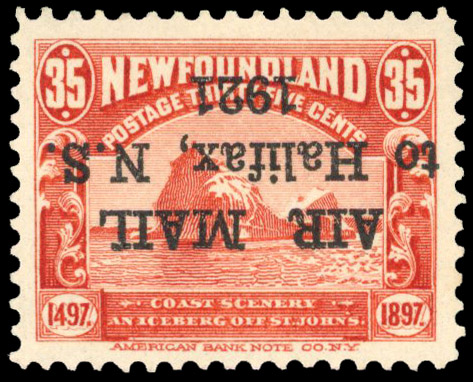 Newfoundland 1921 Air 35c error overprint inverted