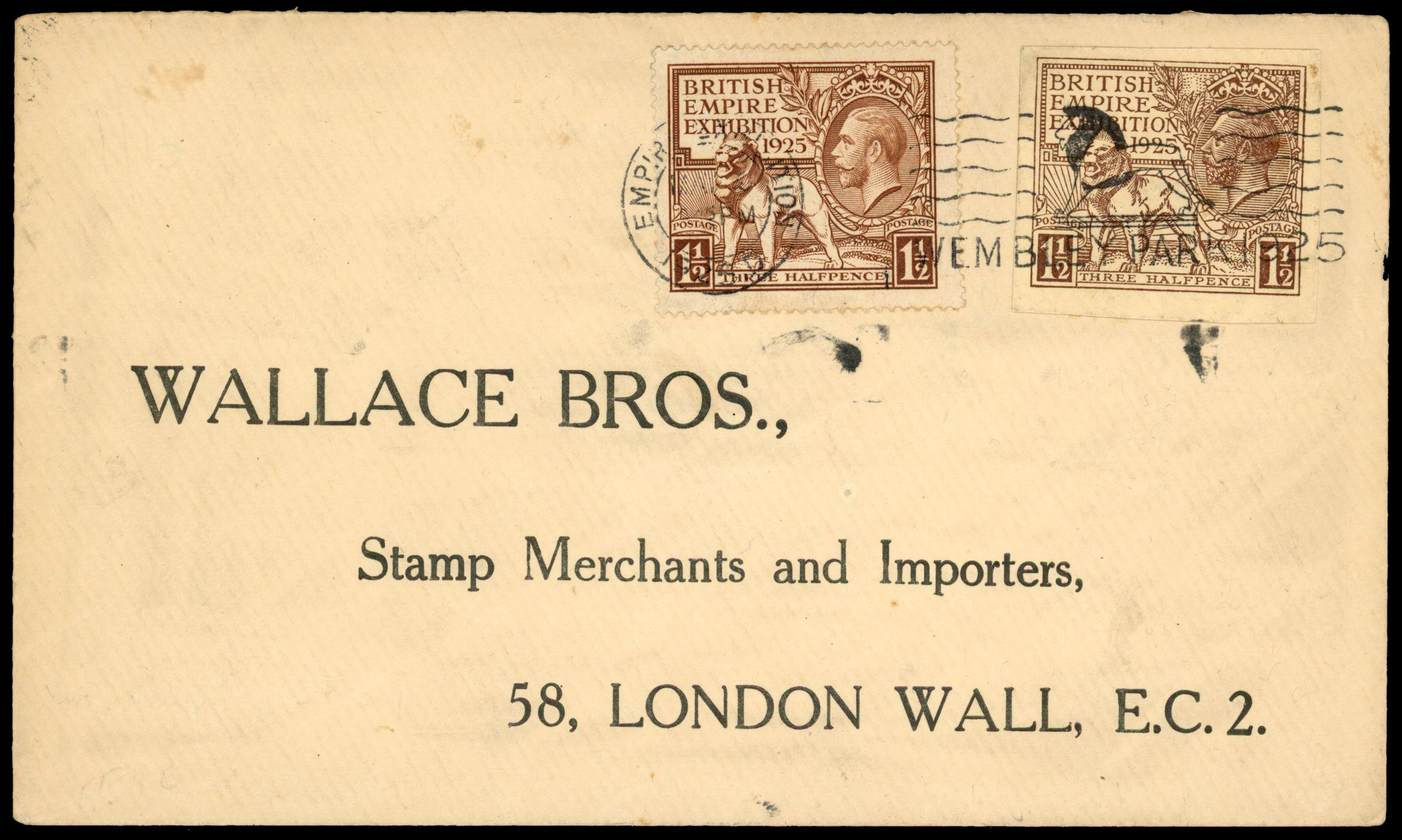 1925 British Empire Exhibition. Envelope (Wallace Bros) sent locally FDC