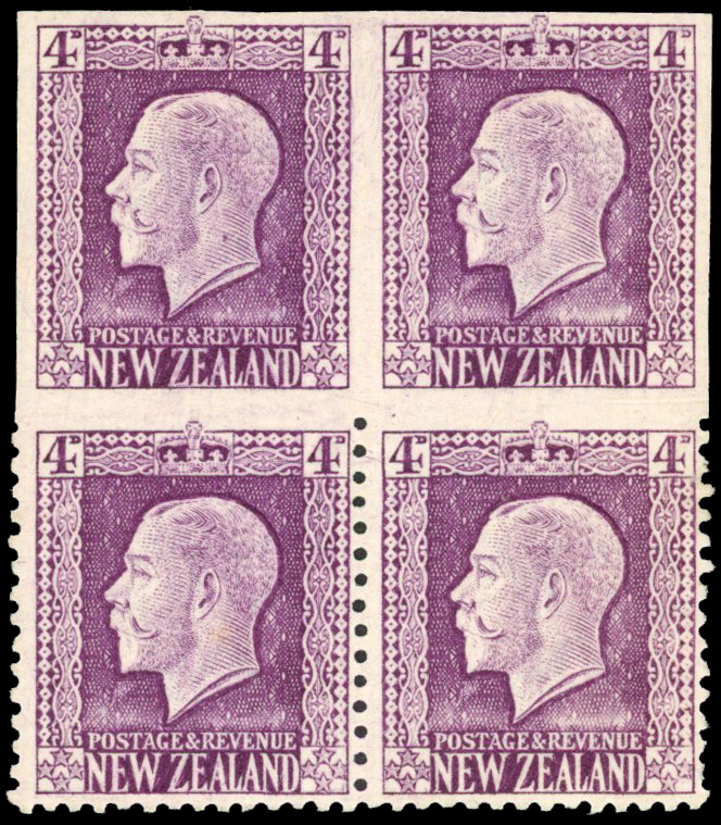 New Zealand SG 422a 1915-30 4d bright violet error imperforate mint