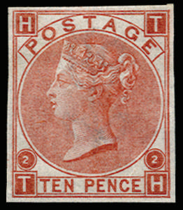Great Britain 1867 10d Pale red brown Pl.2. Very fine and fresh unused o.g. imperforate imprimatur lettered TH. Ra…