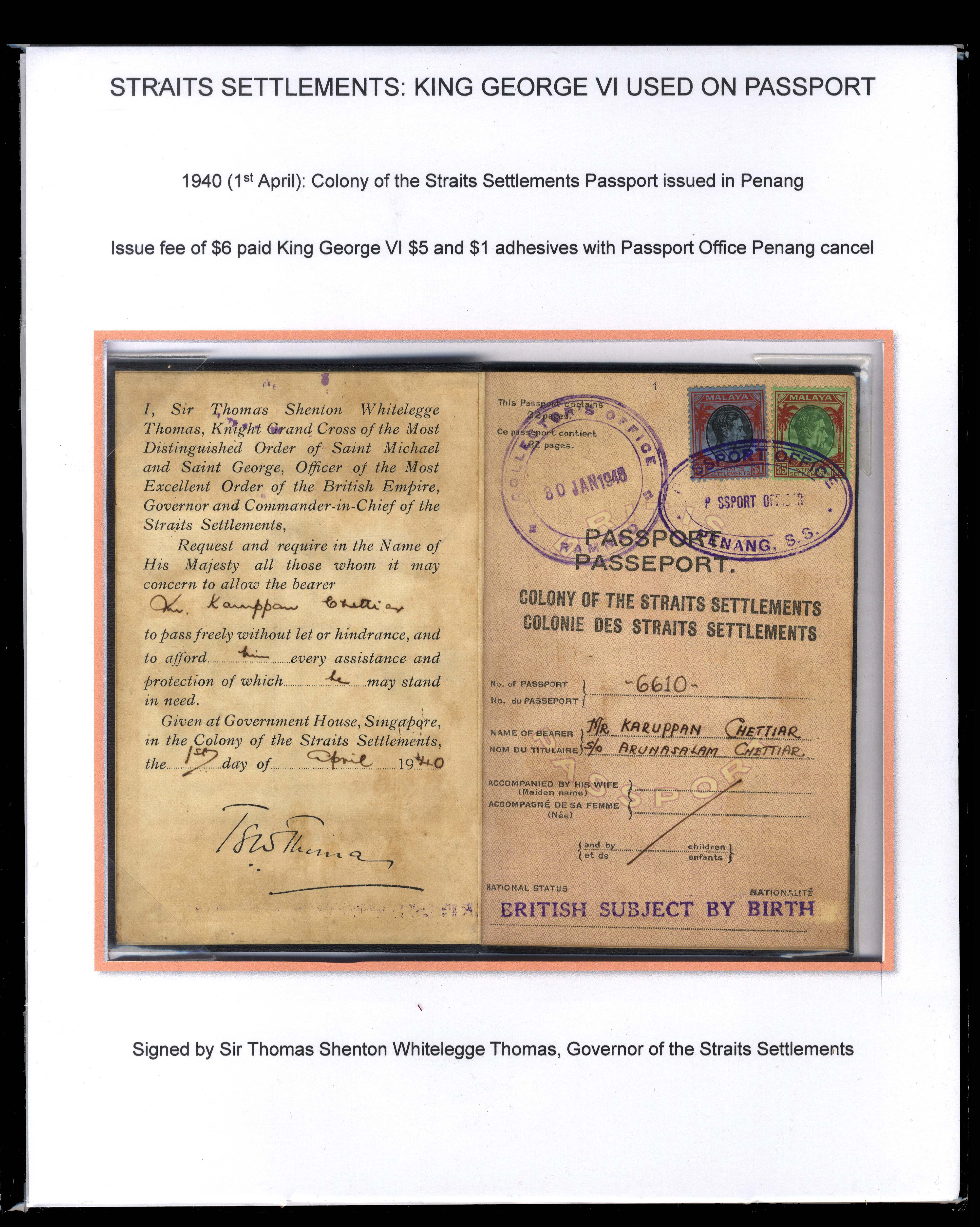 Straits Revenues KGVI postage stamps used for revenue purposes