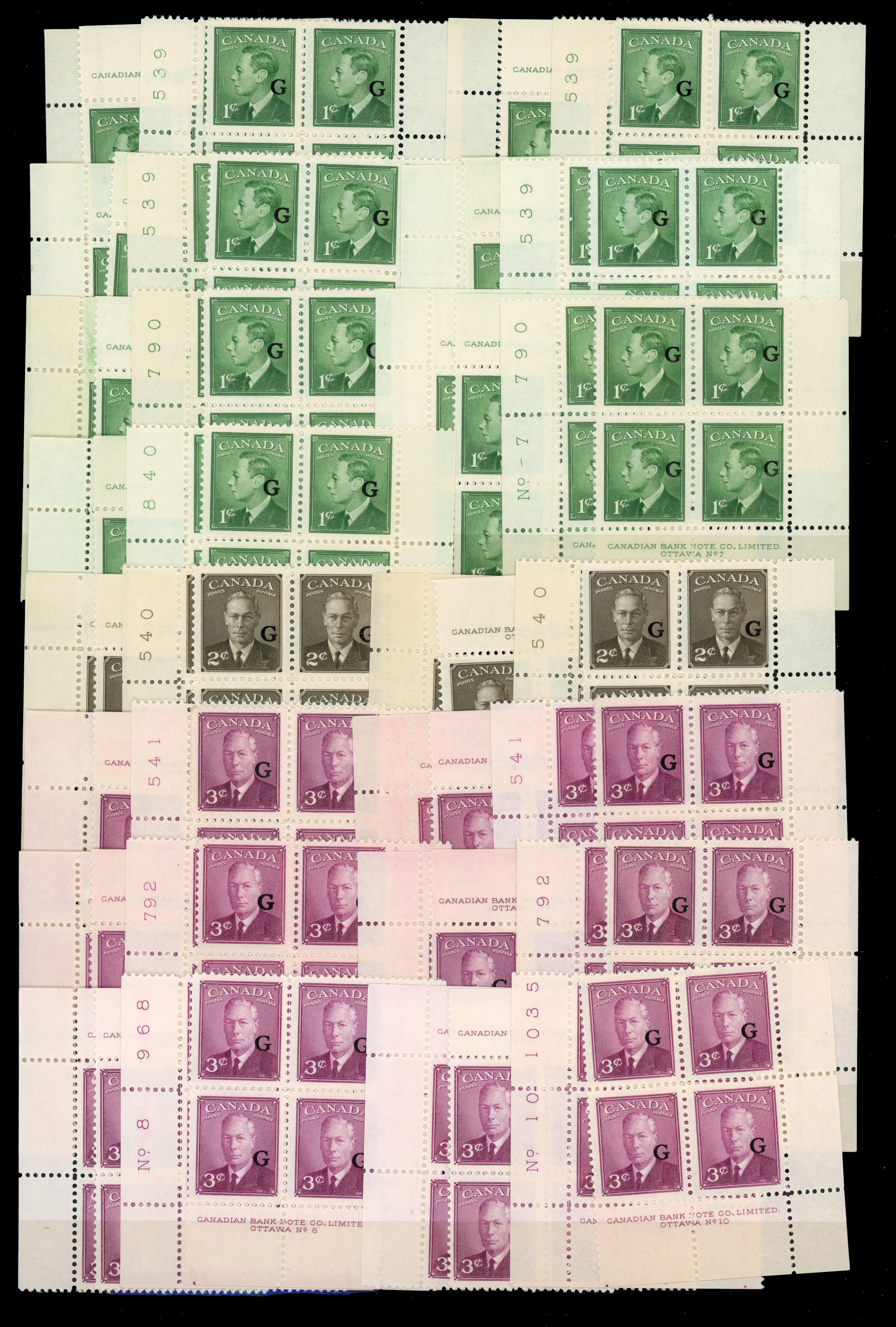 Canada SG O178-9, 181-2, 184 Plate blocks mint