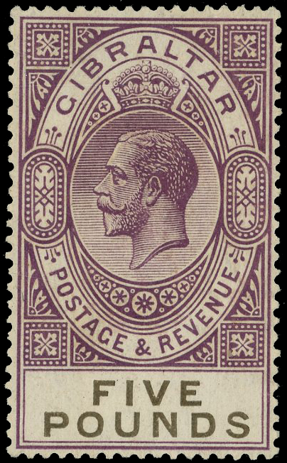 GIBRALTAR: 1925 £5 violet and dull black, large part o.g. SG 108