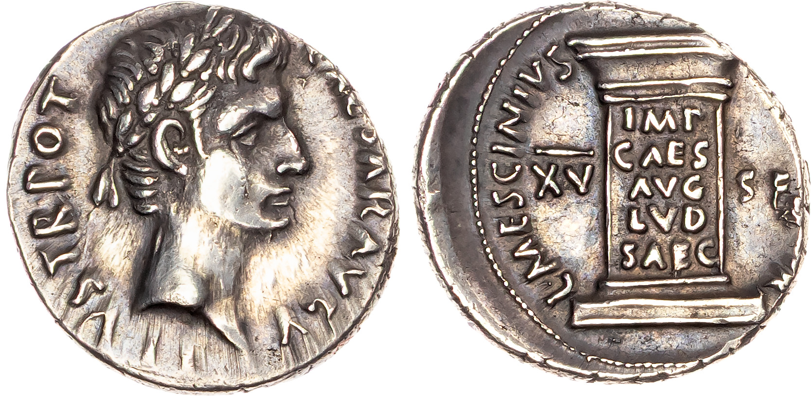 Augustus (27 BC – AD 14) AR Denarius, Rome, 16 BC, L. Mescinius Rufus, moneyer, 3.93g.