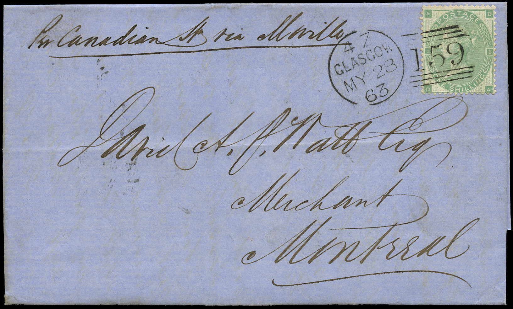 GB 1863  SG90 Pl.2 Cover to Montreal, Canada