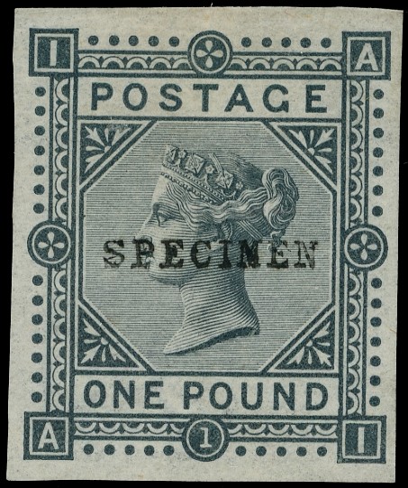 1878 £1 Colour trial Pl.1. Imperforate greenish grey