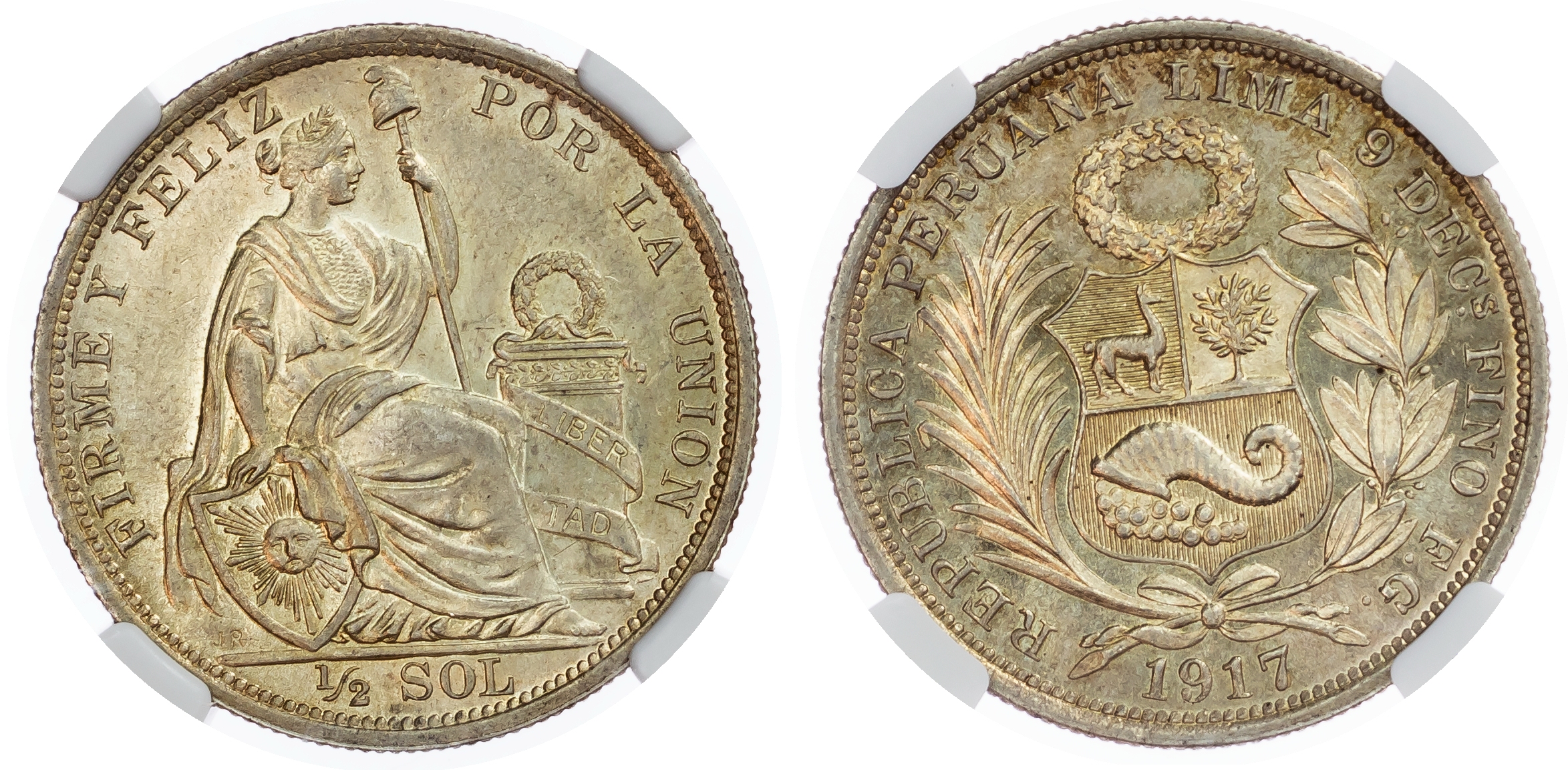 Peru, Republic AR 1/2 Sol. 1917FG.