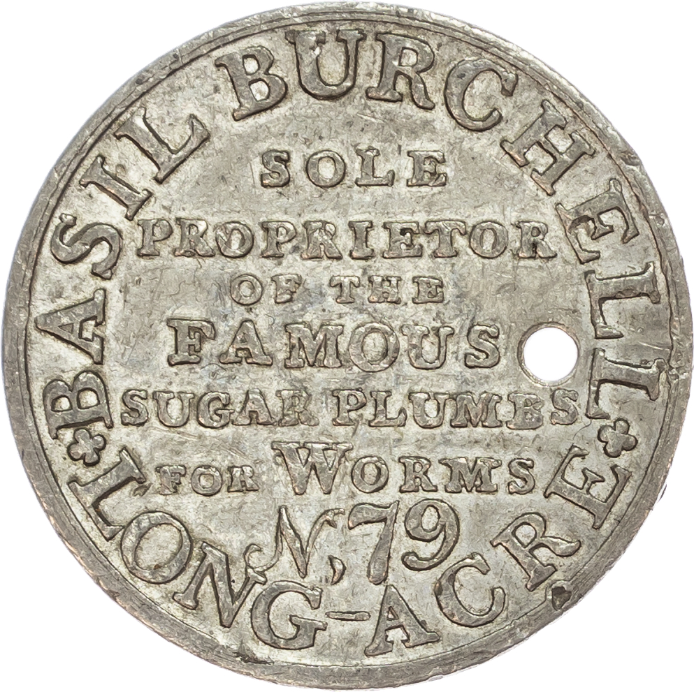 London - Longacre, Basil Burchell (medicine seller) Advertising Halfpenny undated