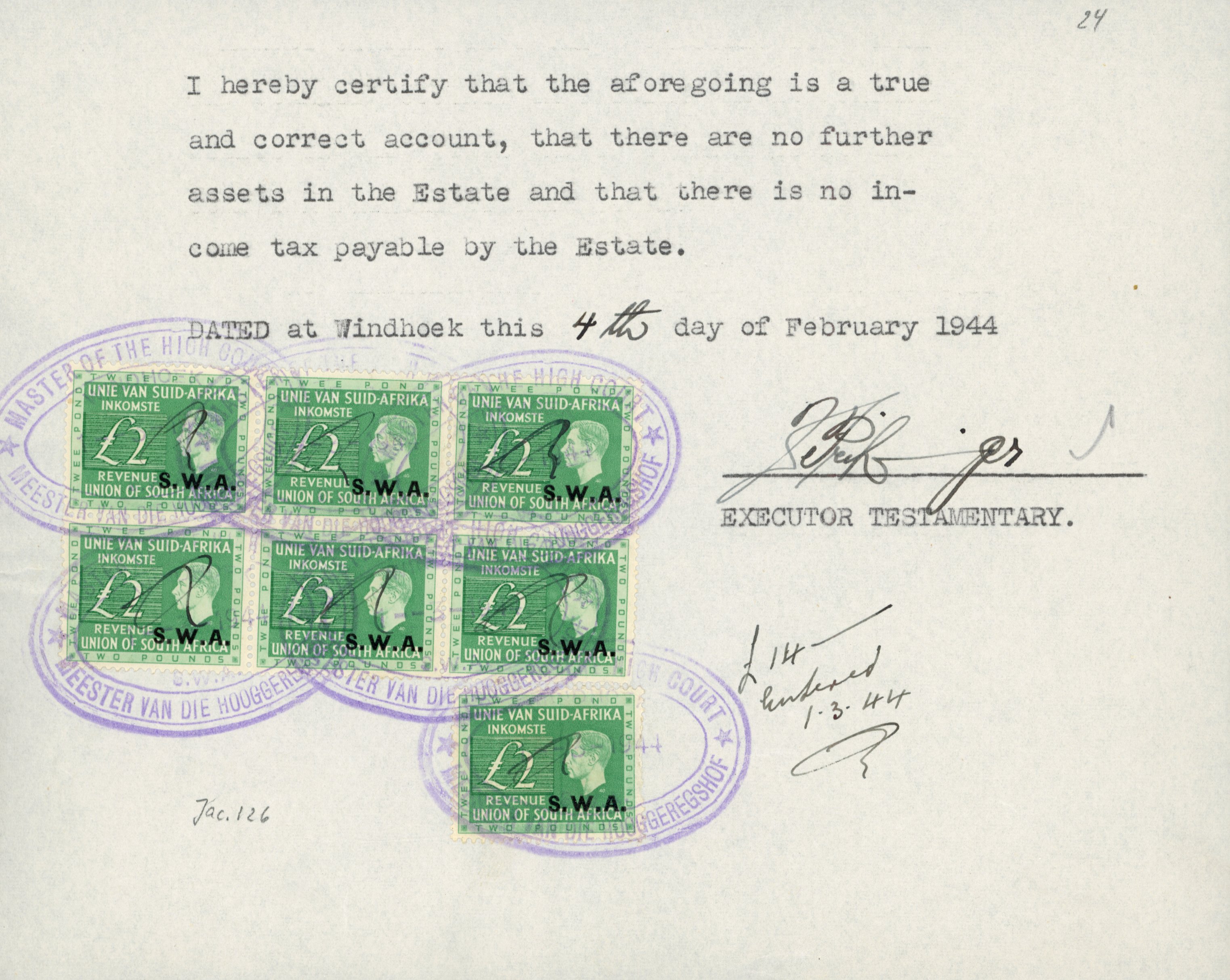 South West Africa; Revenues. Jacobson "Series 4" on three part documents  