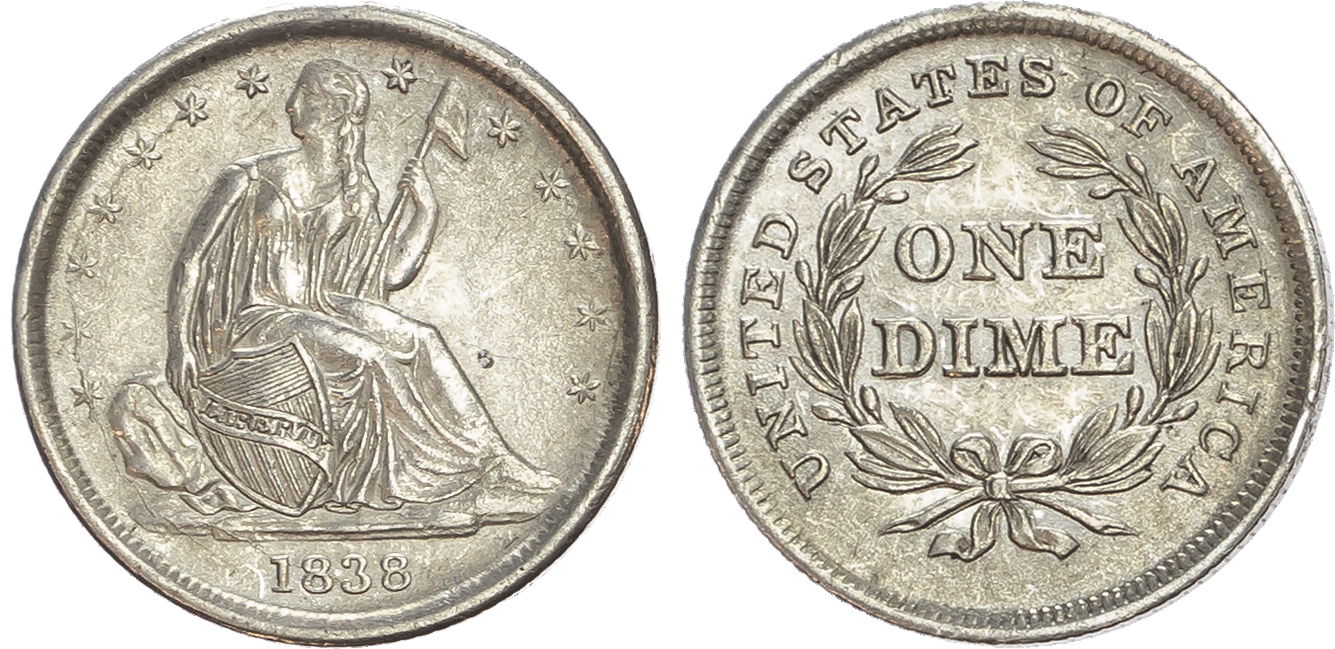 USA, Seated Liberty silver Dime, 1838 - small stars
