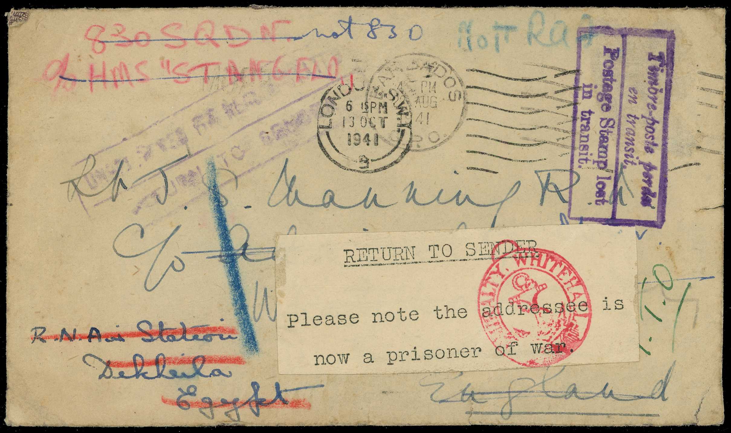 POSTAL HISTORY: 1941 envelope addressed to 'Lt...