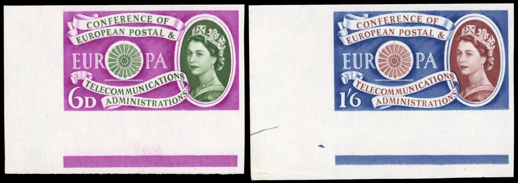 Great Britain 1960 6d-1s6d First Anniv. of European Postal and Telecomms Conf., Set of Two, BPMA Imprimatur, SG 621/2