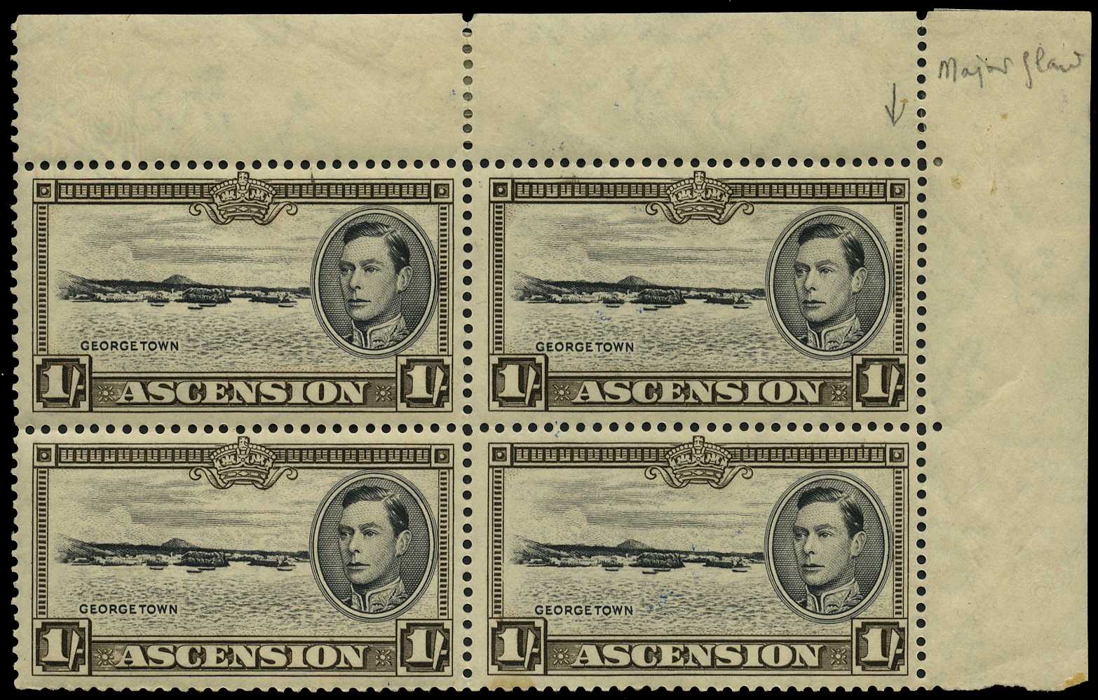 1938-53 1s black and sepia, perf 13½, upper...