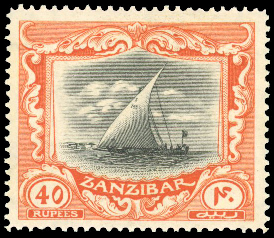 Zanzibar 1913 40r black and vermilion