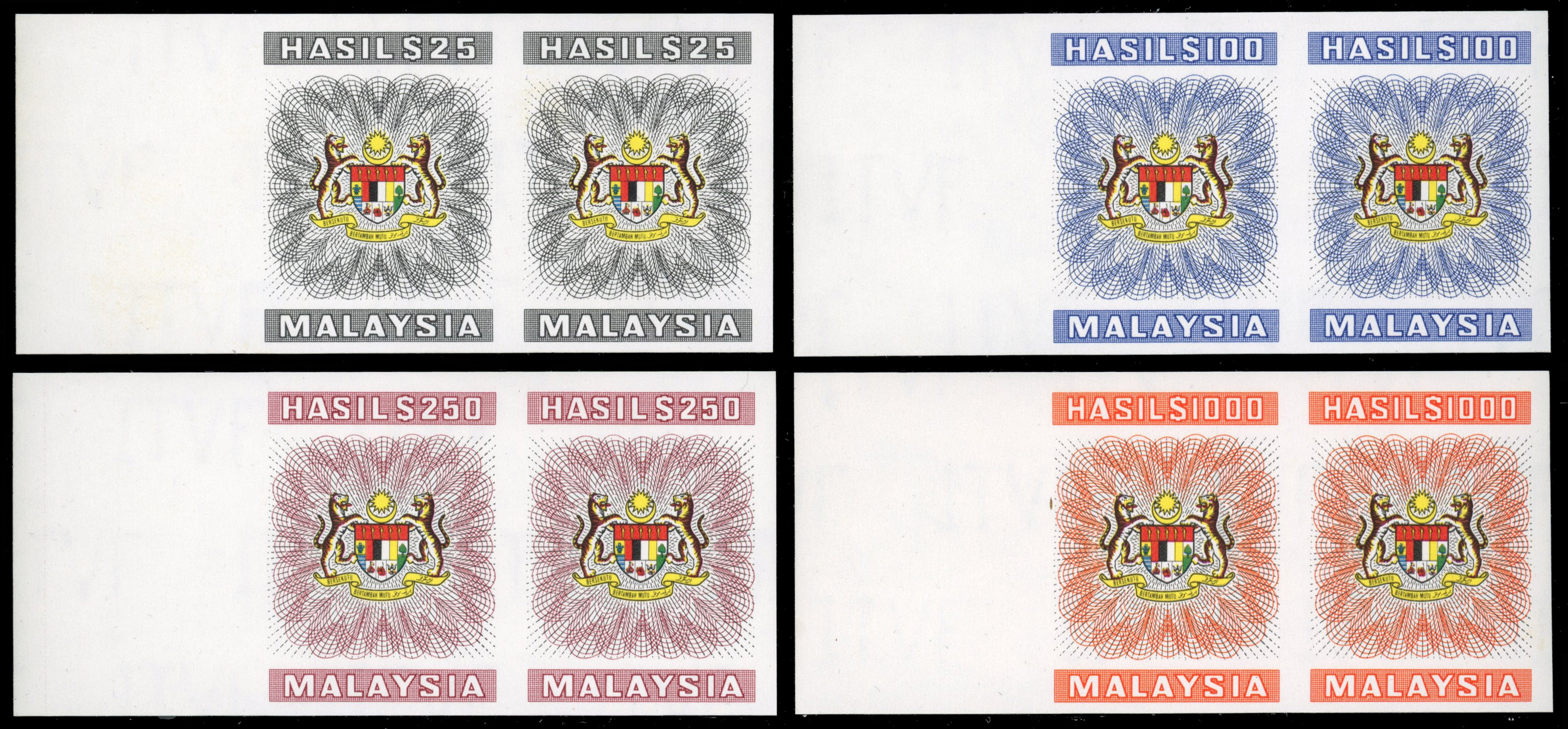 Malaysia Revenues 1985-9 ITVF high value Plate proof pairs