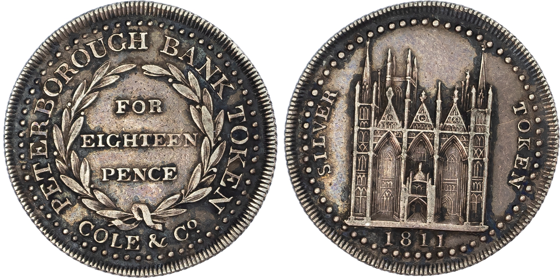 Great Britain, temp. Hanover. Peterborough Bank AR 18 Pence Token. 1811.