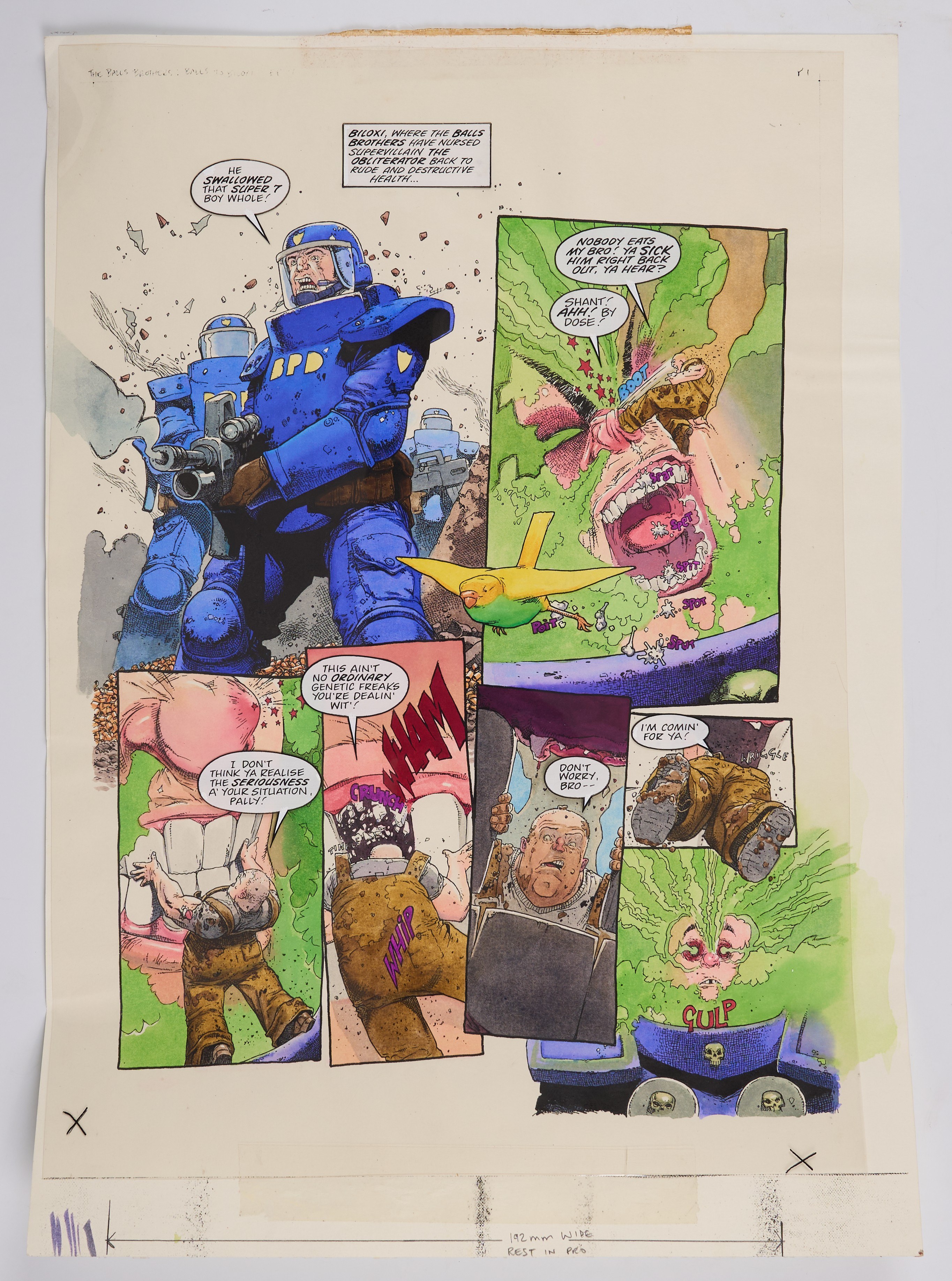 Kevin Walker 2000 AD Prog #1147 The Balls Brothers ‘Balls to Biloxi Part 7’ Story Pages (Fleetway, 1999) Total 5 Pages