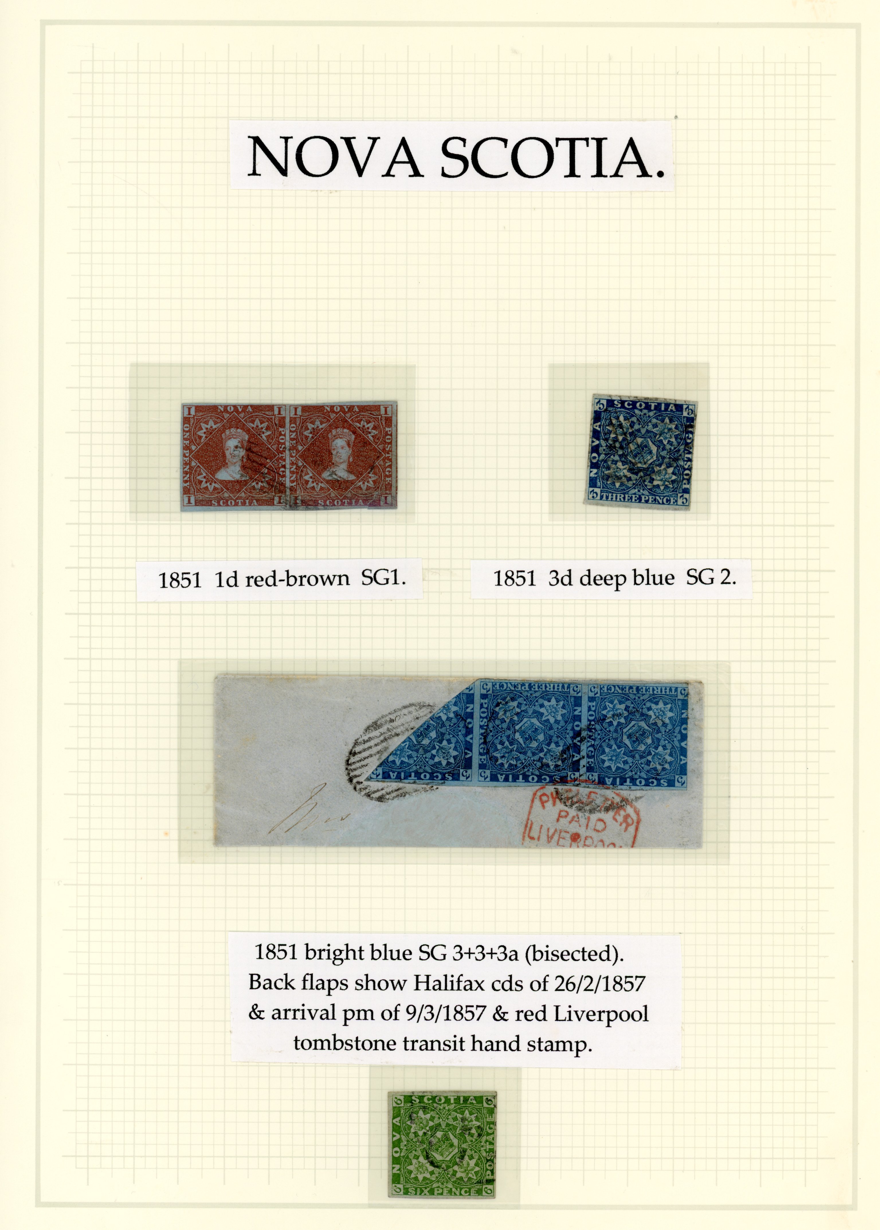 Nova Scotia 1851-63 Mint and used group on hingeless leaves