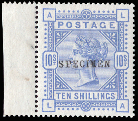 Great Britain 1884 10s Cobalt (White paper). Very fine and fresh unused o.g. left hand marginal example lettered L…