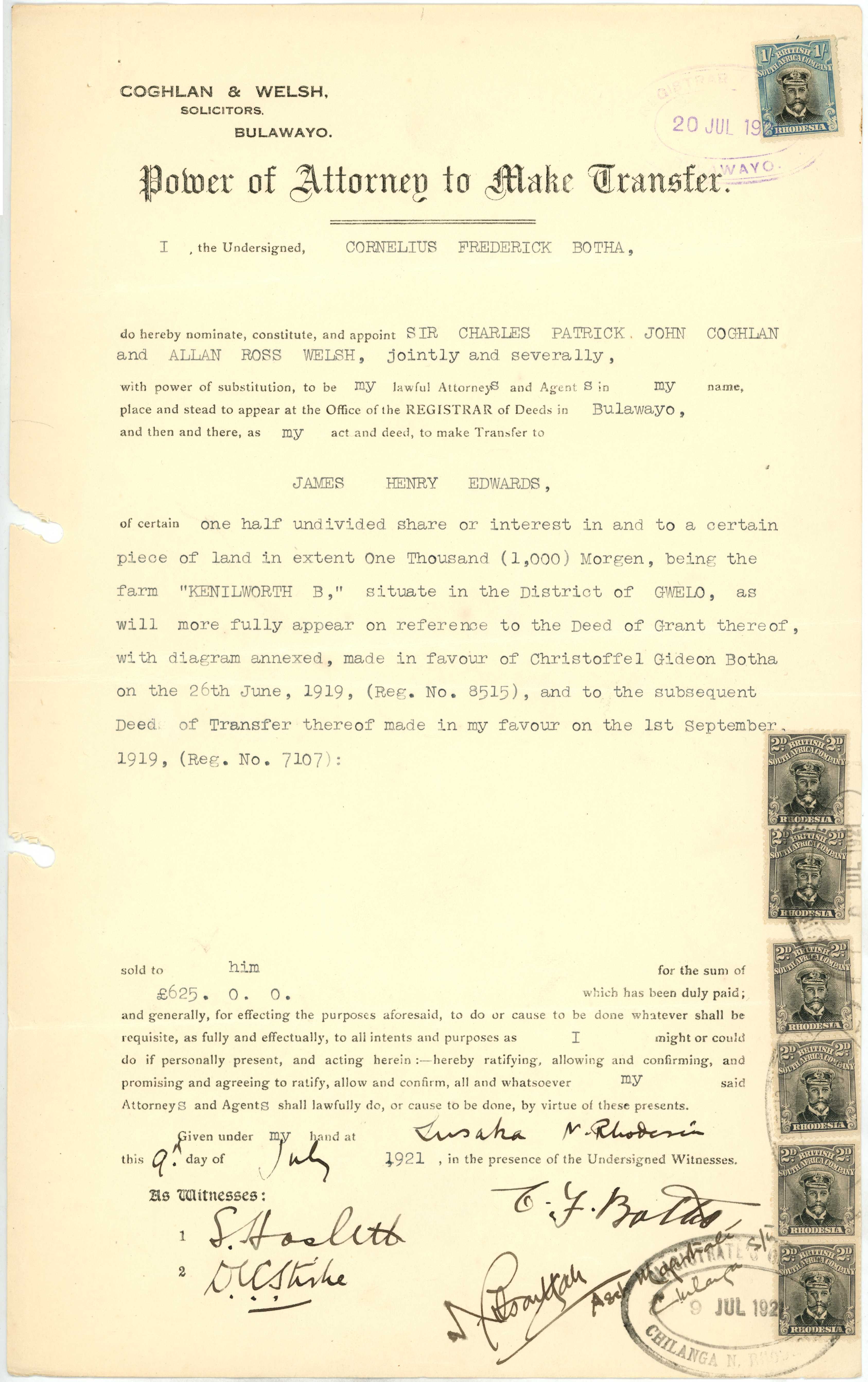 Revenues. 1921 Power of Attorney...