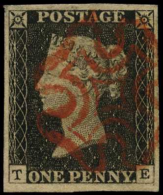 1840 1d black Plate 2 (TE), four good to...